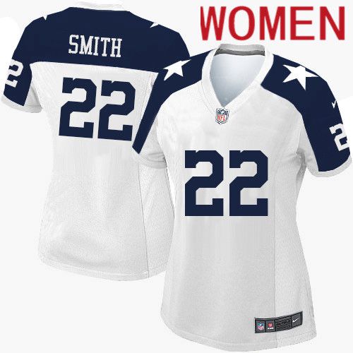 Women Dallas Cowboys #22 Emmitt Smith Nike White Alternate Game NFL Jersey->women nfl jersey->Women Jersey